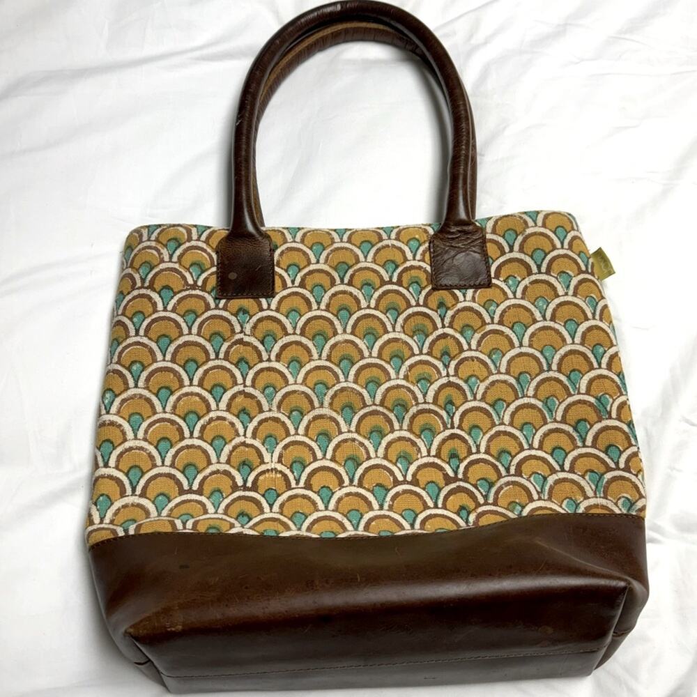 JOYN hand painted canvas and leather bag made in India